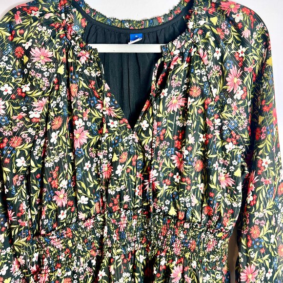 Old Navy Dark Moody Floral Metallic Chiffon Fit + Flare Dress Fairycore Sz M - Picture 4 of 6